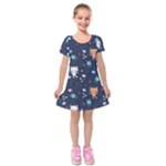 Cute Astronaut Cat With Star Galaxy Elements Seamless Pattern Kids  Short Sleeve Velvet Dress