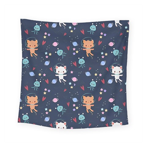 Cute Astronaut Cat With Star Galaxy Elements Seamless Pattern Square Tapestry (Small) from ArtsNow.com