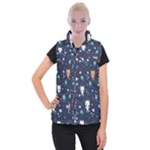 Cute Astronaut Cat With Star Galaxy Elements Seamless Pattern Women s Button Up Vest