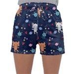 Cute Astronaut Cat With Star Galaxy Elements Seamless Pattern Sleepwear Shorts