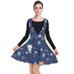 Cute Astronaut Cat With Star Galaxy Elements Seamless Pattern Plunge Pinafore Dress