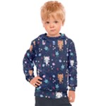 Cute Astronaut Cat With Star Galaxy Elements Seamless Pattern Kids  Hooded Pullover