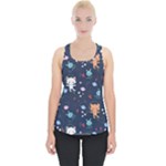 Cute Astronaut Cat With Star Galaxy Elements Seamless Pattern Piece Up Tank Top