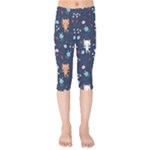 Cute Astronaut Cat With Star Galaxy Elements Seamless Pattern Kids  Capri Leggings 