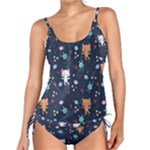 Cute Astronaut Cat With Star Galaxy Elements Seamless Pattern Tankini Set