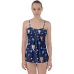 Cute Astronaut Cat With Star Galaxy Elements Seamless Pattern Babydoll Tankini Set