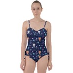 Cute Astronaut Cat With Star Galaxy Elements Seamless Pattern Sweetheart Tankini Set