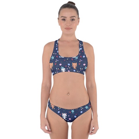 Cute Astronaut Cat With Star Galaxy Elements Seamless Pattern Cross Back Hipster Bikini Set from ArtsNow.com