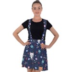 Cute Astronaut Cat With Star Galaxy Elements Seamless Pattern Velvet Suspender Skater Skirt