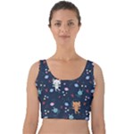 Cute Astronaut Cat With Star Galaxy Elements Seamless Pattern Velvet Crop Top