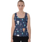 Cute Astronaut Cat With Star Galaxy Elements Seamless Pattern Velvet Tank Top