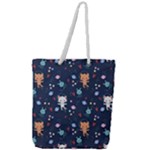 Cute Astronaut Cat With Star Galaxy Elements Seamless Pattern Full Print Rope Handle Tote (Large)