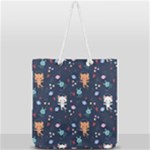 Cute Astronaut Cat With Star Galaxy Elements Seamless Pattern Full Print Rope Handle Tote (Large)