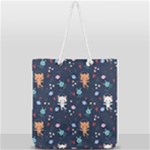 Cute Astronaut Cat With Star Galaxy Elements Seamless Pattern Full Print Rope Handle Tote (Large)