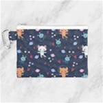 Cute Astronaut Cat With Star Galaxy Elements Seamless Pattern Canvas Cosmetic Bag (Medium)