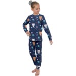 Cute Astronaut Cat With Star Galaxy Elements Seamless Pattern Kids  Long Sleeve Set 