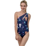 Cute Astronaut Cat With Star Galaxy Elements Seamless Pattern To One Side Swimsuit