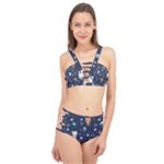 Cute Astronaut Cat With Star Galaxy Elements Seamless Pattern Cage Up Bikini Set