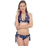 Cute Astronaut Cat With Star Galaxy Elements Seamless Pattern Tie It Up Bikini Set