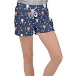 Cute Astronaut Cat With Star Galaxy Elements Seamless Pattern Women s Velour Lounge Shorts