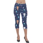 Cute Astronaut Cat With Star Galaxy Elements Seamless Pattern Lightweight Velour Capri Leggings 