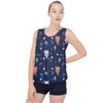 Cute Astronaut Cat With Star Galaxy Elements Seamless Pattern Bubble Hem Chiffon Tank Top