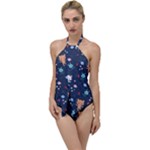 Cute Astronaut Cat With Star Galaxy Elements Seamless Pattern Go with the Flow One Piece Swimsuit