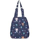 Cute Astronaut Cat With Star Galaxy Elements Seamless Pattern Center Zip Backpack