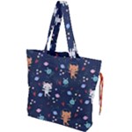 Cute Astronaut Cat With Star Galaxy Elements Seamless Pattern Drawstring Tote Bag