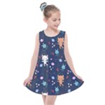 Cute Astronaut Cat With Star Galaxy Elements Seamless Pattern Kids  Summer Dress