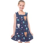 Cute Astronaut Cat With Star Galaxy Elements Seamless Pattern Kids  Cross Back Dress