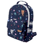 Cute Astronaut Cat With Star Galaxy Elements Seamless Pattern Flap Pocket Backpack (Small)