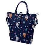 Cute Astronaut Cat With Star Galaxy Elements Seamless Pattern Buckle Top Tote Bag