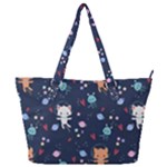 Cute Astronaut Cat With Star Galaxy Elements Seamless Pattern Full Print Shoulder Bag