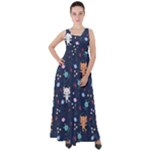 Cute Astronaut Cat With Star Galaxy Elements Seamless Pattern Empire Waist Velour Maxi Dress