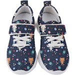 Cute Astronaut Cat With Star Galaxy Elements Seamless Pattern Kids  Velcro Strap Shoes