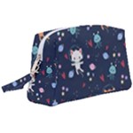 Cute Astronaut Cat With Star Galaxy Elements Seamless Pattern Wristlet Pouch Bag (Large)