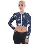 Cute Astronaut Cat With Star Galaxy Elements Seamless Pattern Long Sleeve Cropped Velvet Jacket