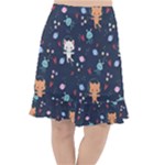 Cute Astronaut Cat With Star Galaxy Elements Seamless Pattern Fishtail Chiffon Skirt