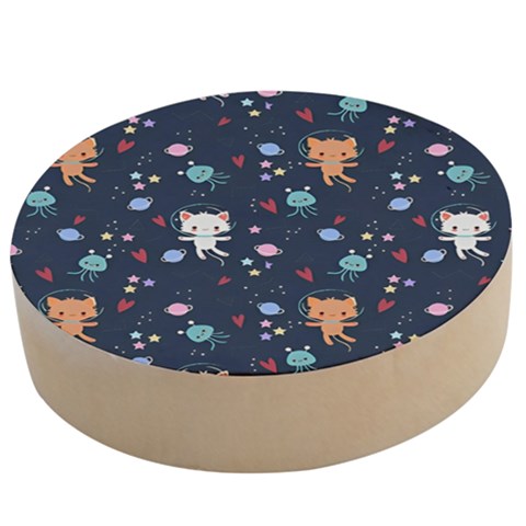 Cute Astronaut Cat With Star Galaxy Elements Seamless Pattern Wooden Bottle Opener (Round) from ArtsNow.com