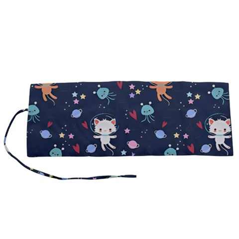 Cute Astronaut Cat With Star Galaxy Elements Seamless Pattern Roll Up Canvas Pencil Holder (S) from ArtsNow.com