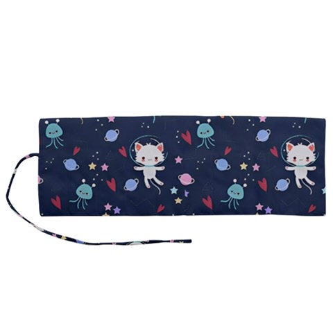 Cute Astronaut Cat With Star Galaxy Elements Seamless Pattern Roll Up Canvas Pencil Holder (M) from ArtsNow.com