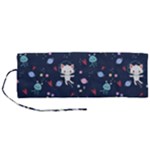 Cute Astronaut Cat With Star Galaxy Elements Seamless Pattern Roll Up Canvas Pencil Holder (M)