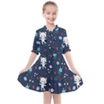 Cute Astronaut Cat With Star Galaxy Elements Seamless Pattern Kids  All Frills Chiffon Dress