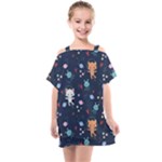 Cute Astronaut Cat With Star Galaxy Elements Seamless Pattern Kids  One Piece Chiffon Dress