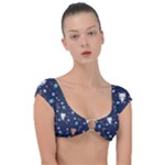 Cute Astronaut Cat With Star Galaxy Elements Seamless Pattern Cap Sleeve Ring Bikini Top