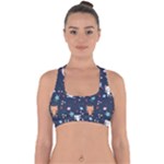 Cute Astronaut Cat With Star Galaxy Elements Seamless Pattern Cross Back Hipster Bikini Top 