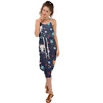 Cute Astronaut Cat With Star Galaxy Elements Seamless Pattern Waist Tie Cover Up Chiffon Dress