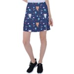 Cute Astronaut Cat With Star Galaxy Elements Seamless Pattern Tennis Skirt