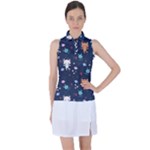Cute Astronaut Cat With Star Galaxy Elements Seamless Pattern Women s Sleeveless Polo Tee